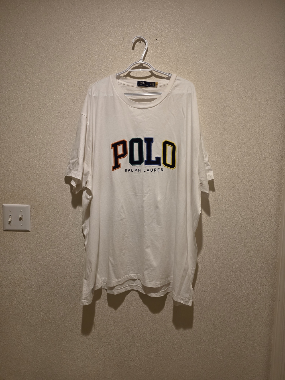 Ralph Lauren White Tee with Multicolor POLO Lettering